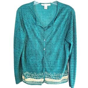 Rafael Women's Green Shirt Print Large L Button Down Top Blouse Misses sz 12 14